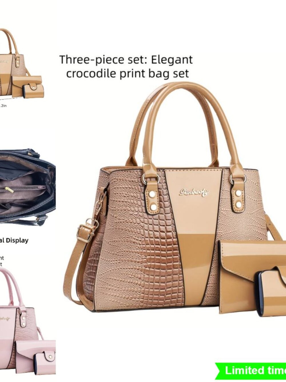 PU Glossy Crocodile Pattern Handbag Crossbody Shoulder Bag